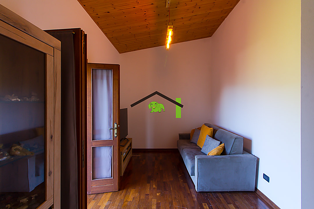 Soggiorno divano e soffitto in legno